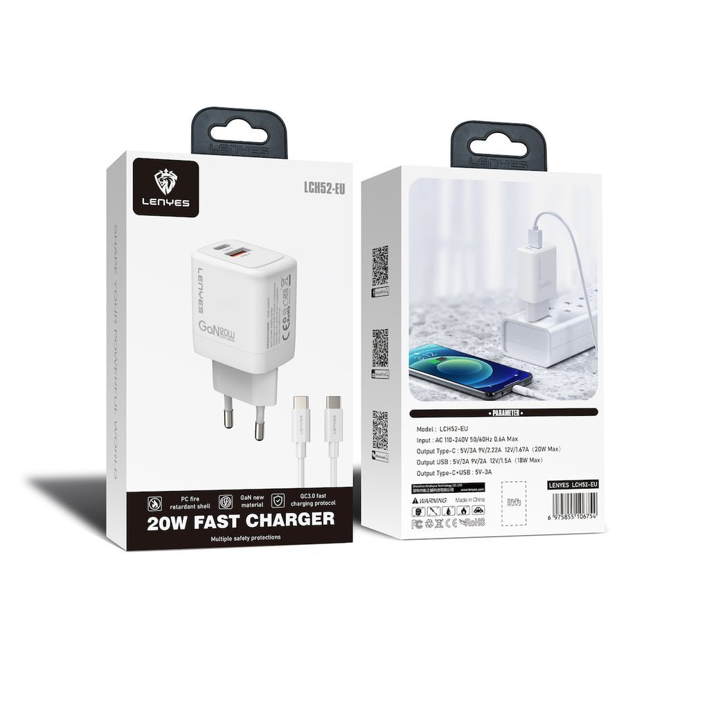 Cargador Smartphone con cable GAN - Tipo C a Tipo C- 20w - Image 2