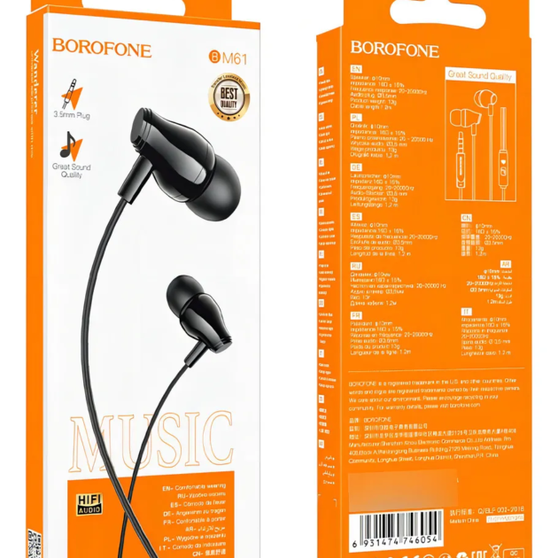 Audifonos In-Ear 3.5mm Borofone BM61 Negro